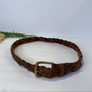 Vintage Old Navy Brown Braided Leather Belt Size 36 With Brass Belt Buckle